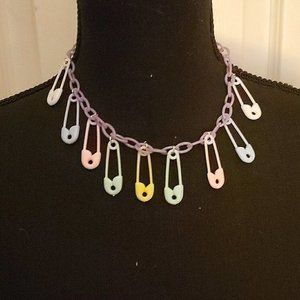 Purple Chain Pastel Safety Pin Necklace